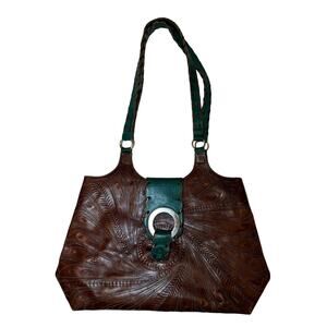 Leaders in Leather Hand-tooled Brown Leather Medium Sz‎ Shoulder Satchel Handbag